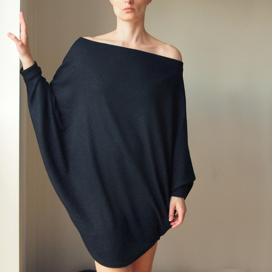 swetry damskie  Sweterek oversize długi czarny