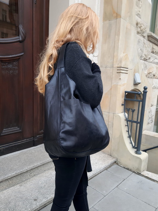 torby na ramię Czarna miękka skórzana torba