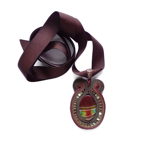 Elegancki wisior soutache z agatem Mró Soutache