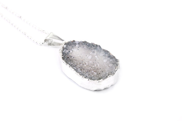 Colare Agat Druza Jasnoszara Brazi Druse Jewelry