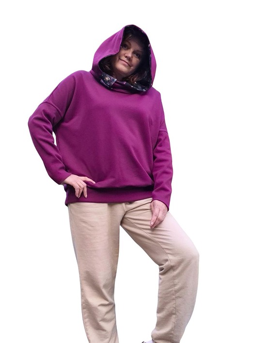 bluza z kapturem damska Bluza oversize amarantowa z kapturem