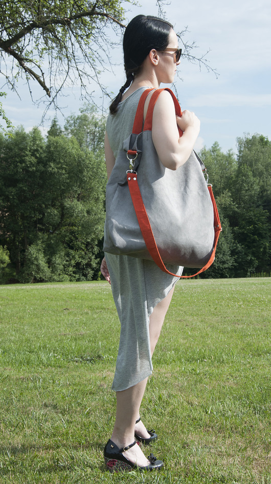 Torba hobo XXL - szary, pomarańcz PRACOWNIA 166