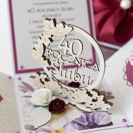 kartki scrapbooking 40 rocznica ślubu, rubinowe gody, exploding box, kartka 3d