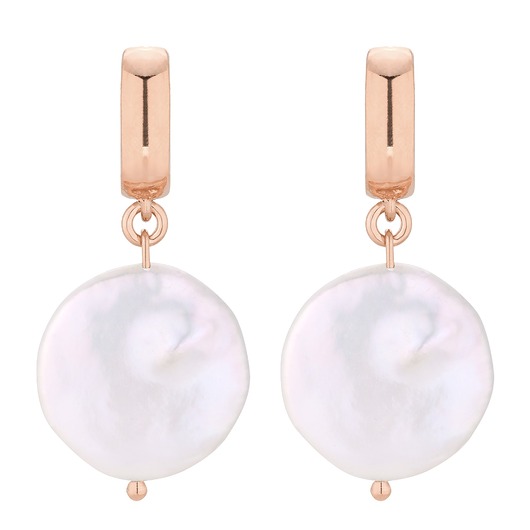 kolczyki pozłacane Kolczyki z różowego złota z dużymi płaskimi perłami