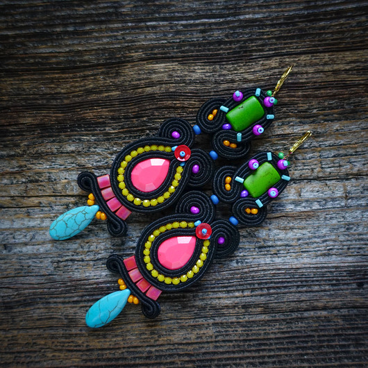 kolczyki soutache Długie etniczne kolczyki soutache