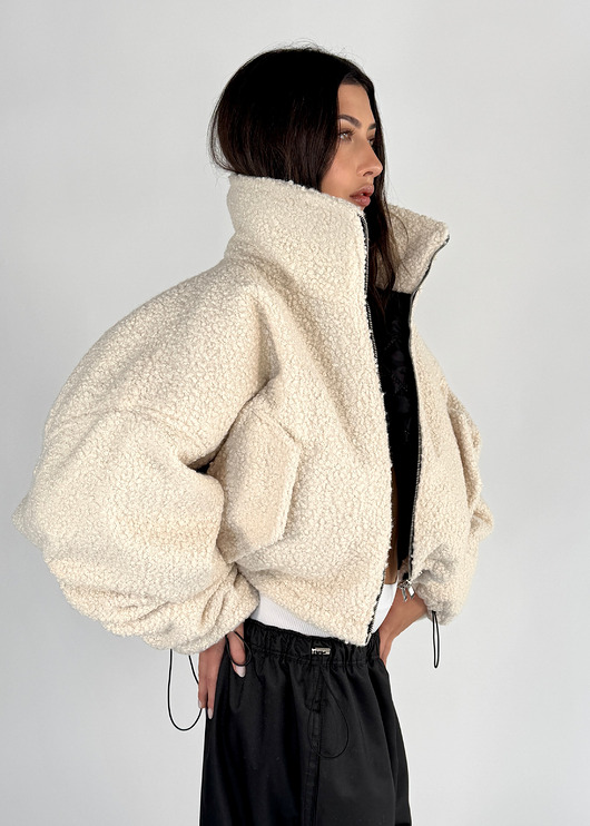 kurtki damskie Krótka kurtka typu bomber teddy mocca