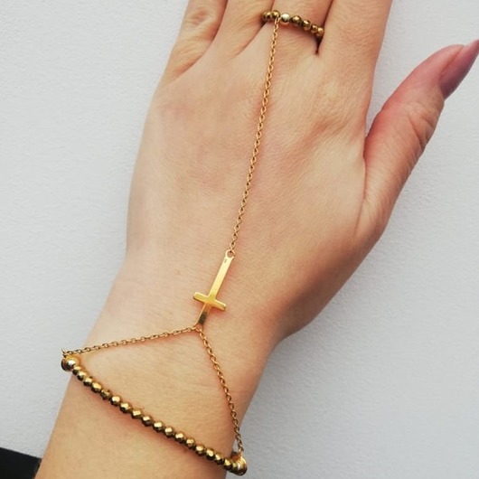 bransoletki z kamieni naturalnych Bransoletka z pierścionkiem z krzyżem Gold Warrior