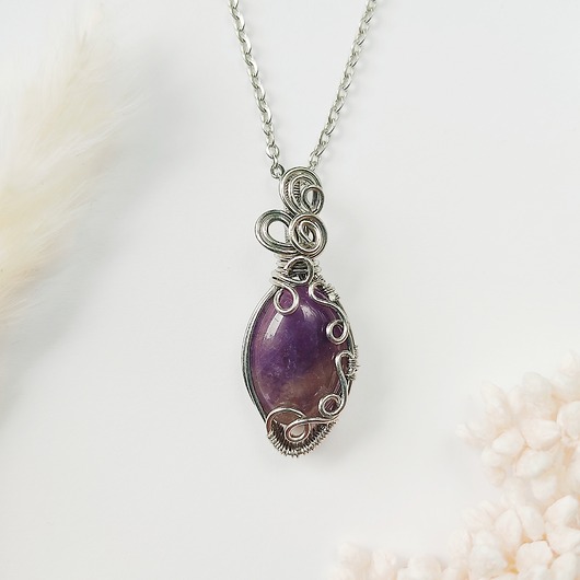 wisiory Naszyjnik Ametyst stal chirurgiczna wisiorek handmade wirewrapping