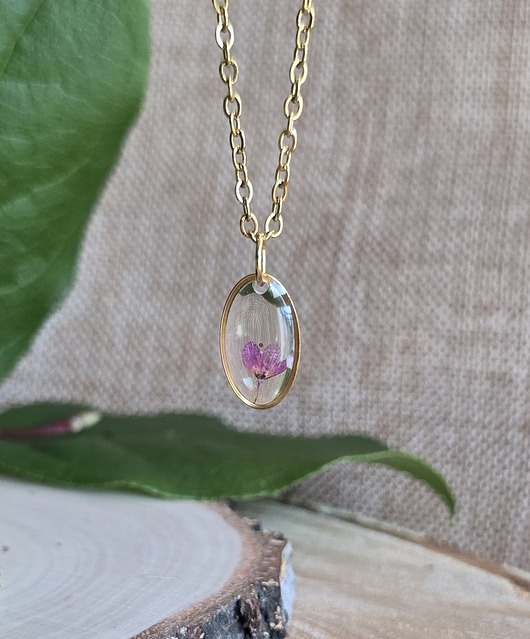 wisiory Złoty wisiorek prawdziwe kwiaty zawieszka różowa rośliny