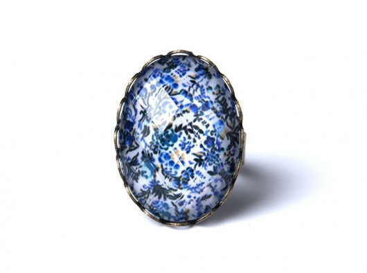 Pierścionek grafika kwiaty blue silverine