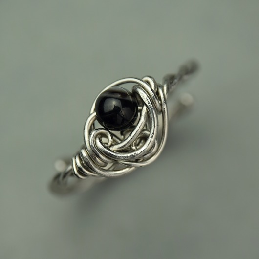 pierścionki - różne Pierścionek regulowany czarny agat wire wrapping
