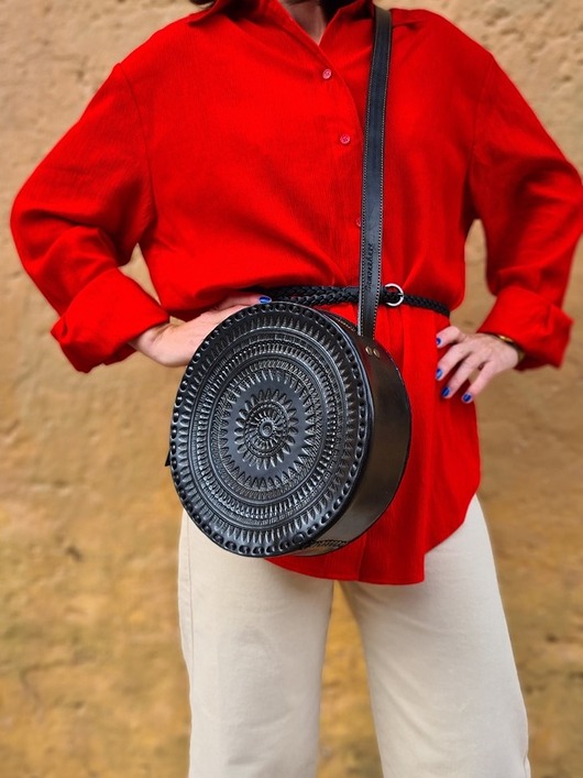 torby na ramię Torebka skórzana ręcznie robiona góralska okrągła na ramię Carmen Duża