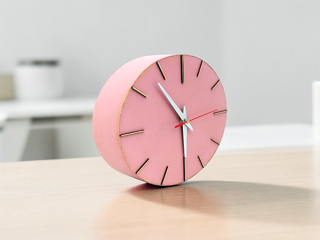 zegary Zegar ścienny drewniany cichy różowy minimalistyczny elipsa