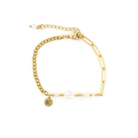 bransoletki z kamieni naturalnych Bestseller! Bransoletka zodiakalna - Bliźnięta Pozłacana stal szlachetna