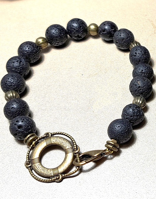 biżuteria męska Bransoletka z lawy z kołem ratunkowym miły prezent handmade Może dla niego?