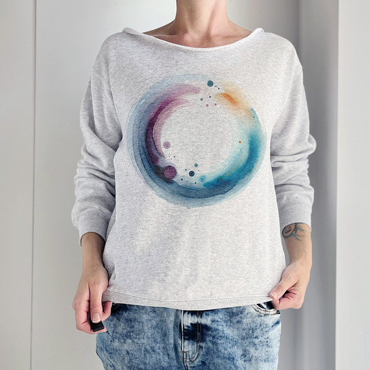 bluza bez kaptura damska Okrąg akwarele Szara bluza cięta