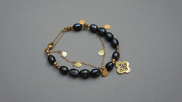 bransoletki z kamieni naturalnych Pearls /navy blue/ perły naturalne vol. 4 - bransoletka