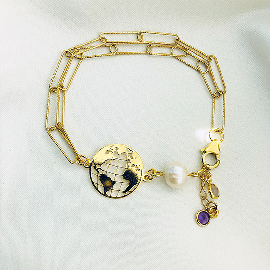 bransoletki złote Bransoletka  amulet podróżny, globus, szeroki łańcuszek