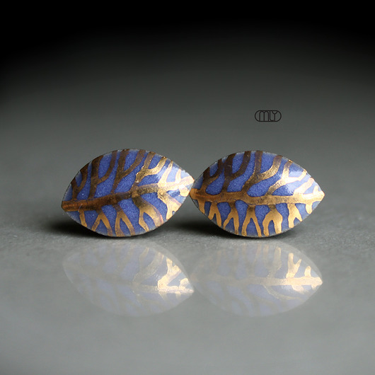 kolczyki ceramiczne Złote Listki/stal chirurgiczna/