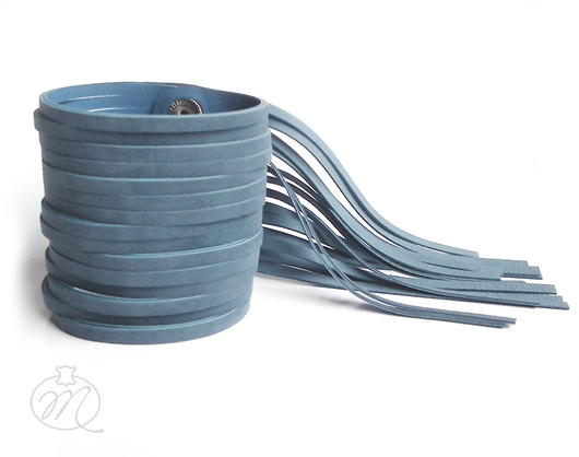 Bransoleta skórzana niebieska denim FRINGE Mikashka