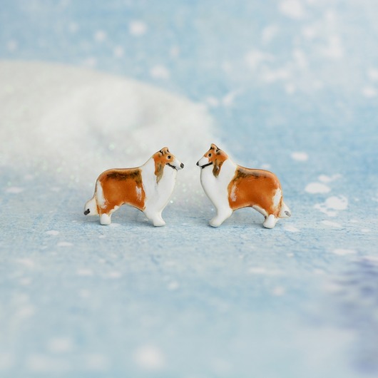 kolczyki ceramiczne Lassie szkocki  collie-  kolczyki z psem