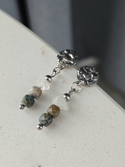 kolczyki z kamieniami Kolczyki z dumortierytem i kamieniem księżycowym