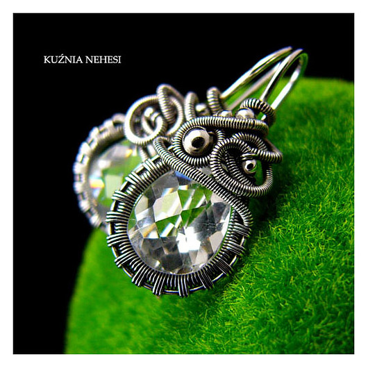 kolczyki wire wrapping Kolczyki Dragony - Kryształ Górski Srebro