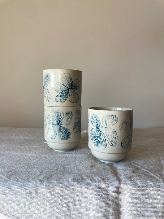 kubki Lekki  Ceramiczny Kubek, Kobaltowy Kwiatowy Wzór, Retro