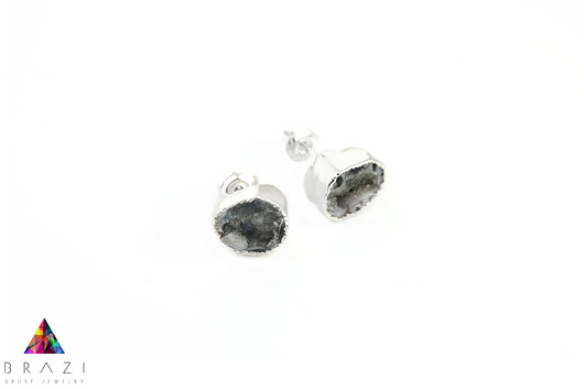 Earrings Agat Geody Popielate srebro Brazi Druse Jewelry