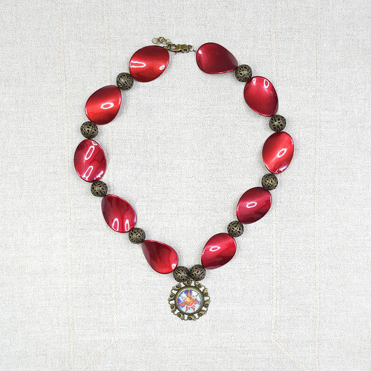 wisiory 6736 duży, bordowo-brązowy naszyjnik z wisiorkiem; wisiorek słońce