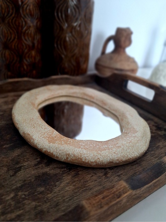 Ozdoby na ścianę Lustro boho w ceramicznej ramce