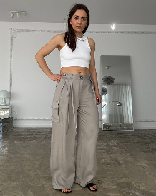 spodnie materiałowe damskie Spodnie Strong beige tencel