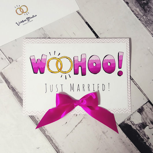 Kartka Ślubna "WooHoo!" Kokarda Joanna Klupś