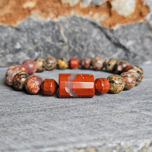 biżuteria męska Męska ekstrawagancka bransoletka / Jaspis Leopardzi / Czerwony Japis