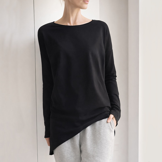 t-shirt damskie Wąski rękaw bluzka Czarna