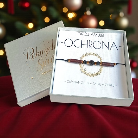 bransoletki z kamieni naturalnych Amulet - OCHRONA - świąteczne pudełko - obsydian, jaspis, onyks