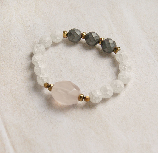 bransoletki z kamieni naturalnych Kwarc różowy, kwarc lodowy, hematyt