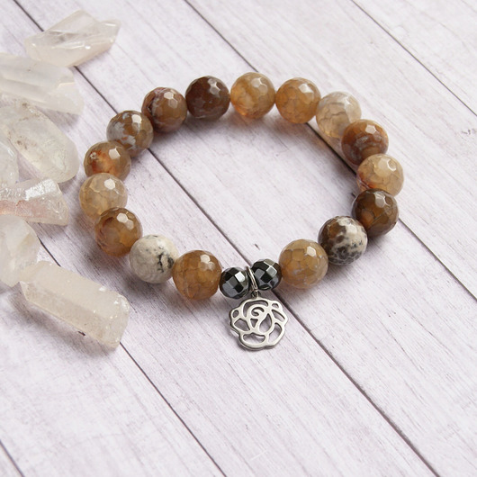 bransoletki z kamieni naturalnych Róża : stal szlachetna : agat brązowy : rozmiar S