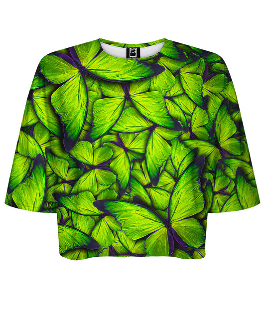 t-shirt damskie DR.CROW T-shirt Krótki CROP Motyle Green