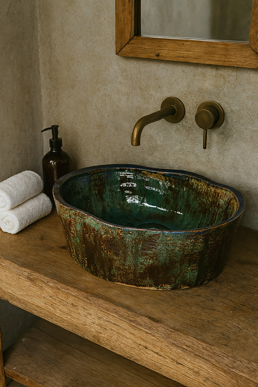 umywalki Umywalka ceramiczna, turkusowa owalna, zielona, nablatowa, niebieska