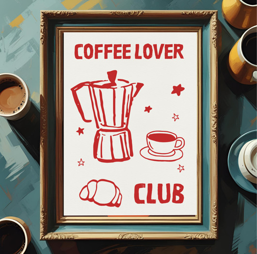 grafiki i ilustracje PLAKAT kawa, coffee lover club, prezent dla kawosza