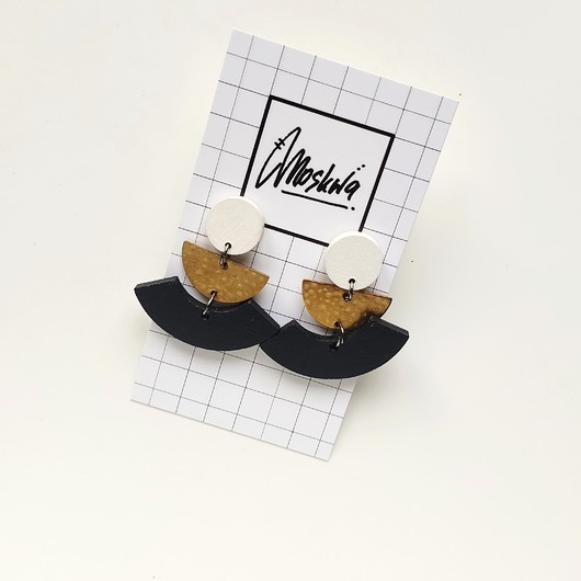 kolczyki drewniane Kolczyki czarno białe