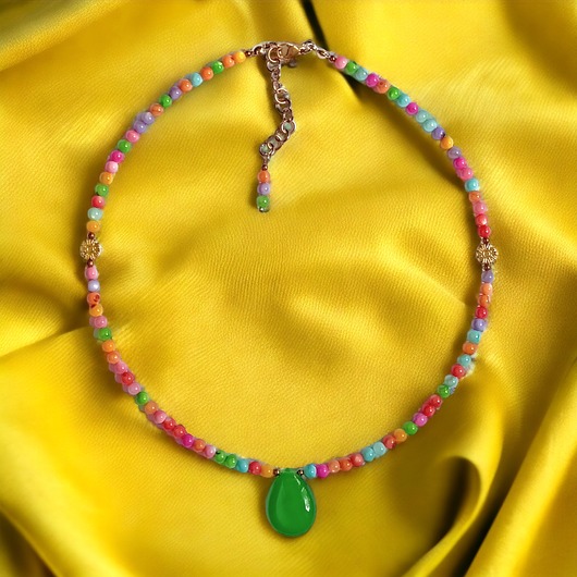 chokery Choker : summer collection : kolorowa muszla, jadeit