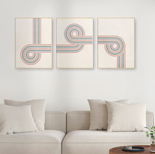 plakaty Zestaw 3 geometrycznych plakatów liniowych, modern retro, pastele.