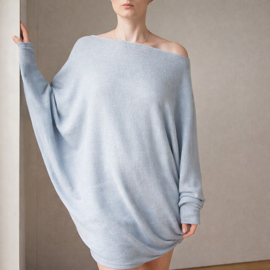 swetry damskie  Sweterek oversize długi szary