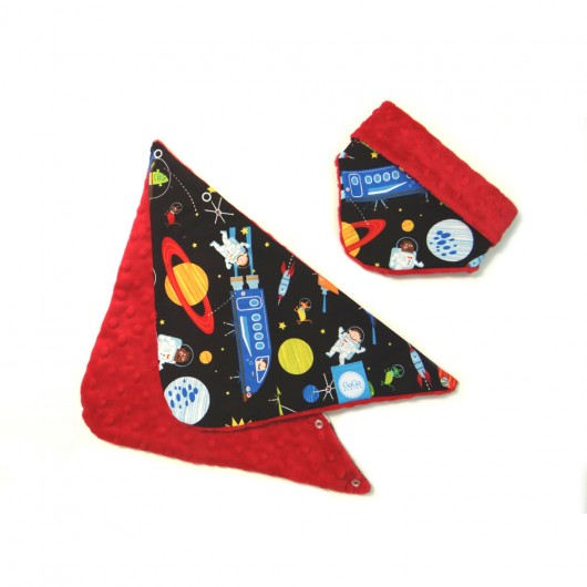 APASZKA DWUSTRONNA z minky  KOSMOS/CZERWONY GuGa DESIGN