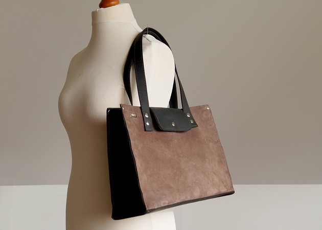 torby XXL Torba miejska SHOPPERKA skóra naturalna bury brąz/czerń Mocha Mousse