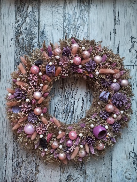 wianki Świąteczny wieniec na drzwi, #S6, odcienie fioletu, 45 cm