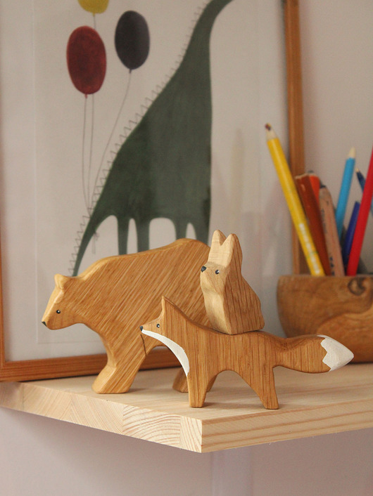 klocki i zabawki drewniane Leśne zwierzęta - zestaw drewnianych zabawek - Niedźwiedź, Lis, Zając