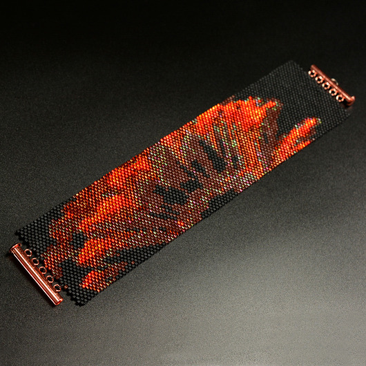 bransoletki - inne Red Flower, szeroka wyplatana bransoleta, beading